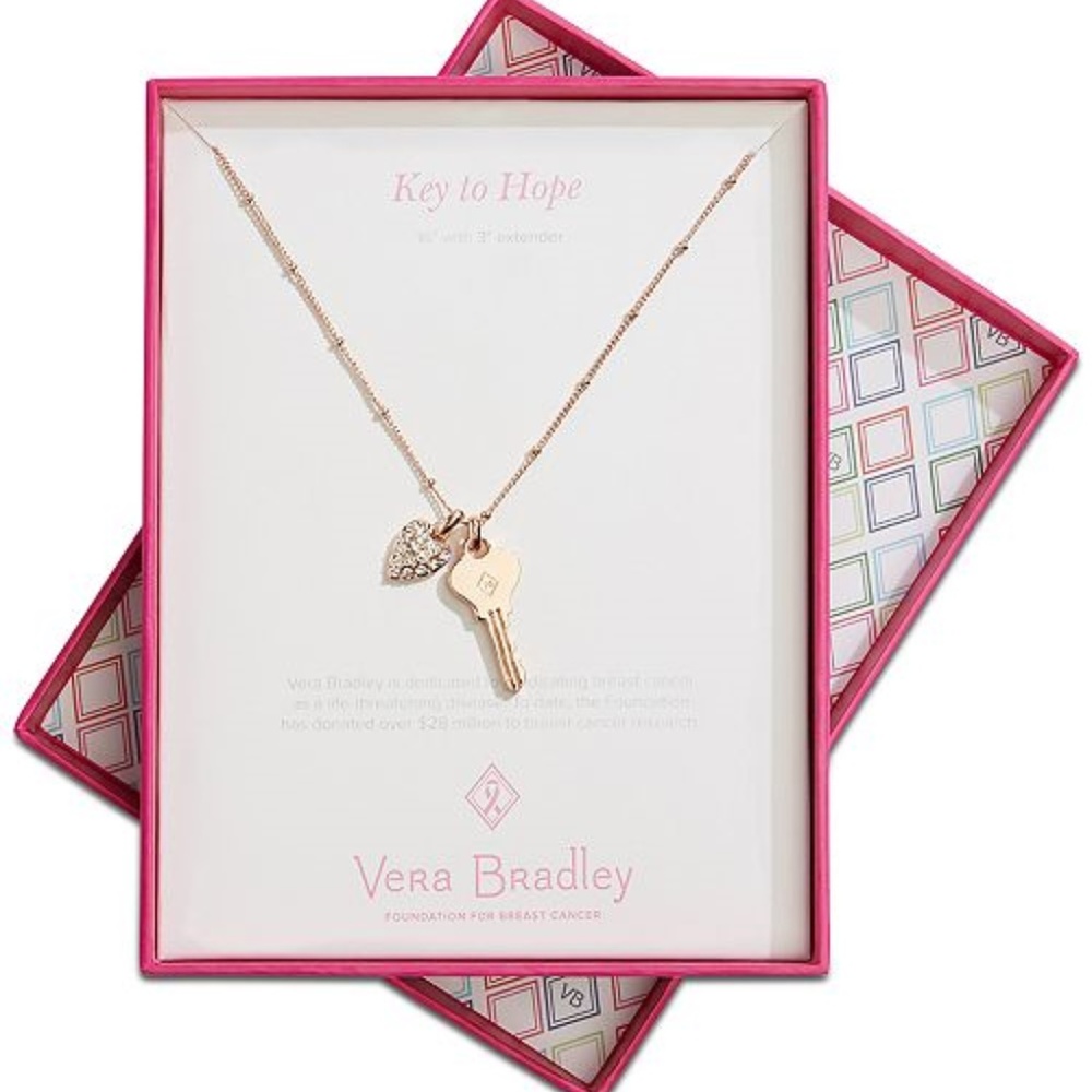 Vera Bradley Rose Gold-Tone Pavé Heart & Key NIB